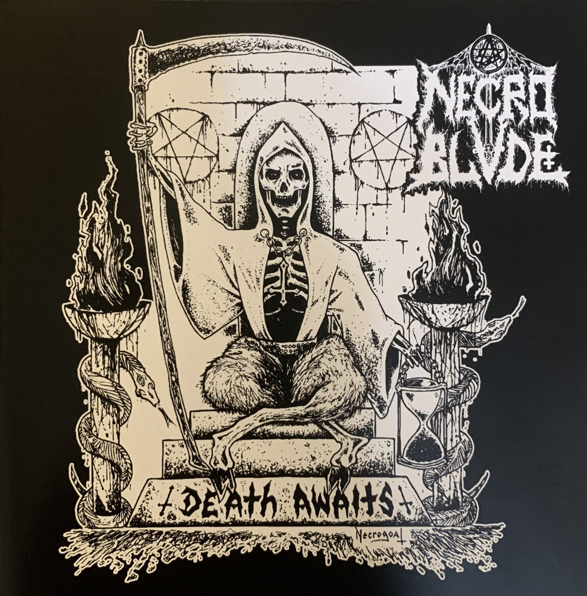GOATBED COVER DEATH1、2、NEW SINGLE Death Awaits | Necro Blade | Goat Throne Records