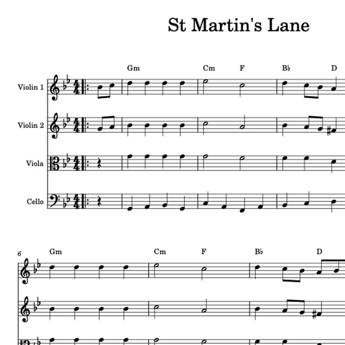 St Martin's Lane PDF string quartet harmony sheet music Celtic Fiddle Music Nettleton