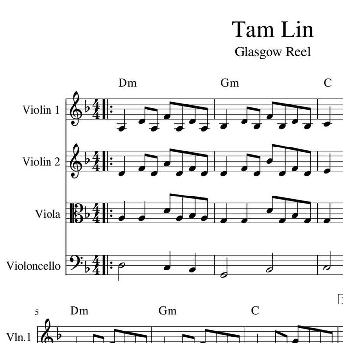 Tam Lin / Glasgow Reel - harmony folk fiddle arrangement sheet