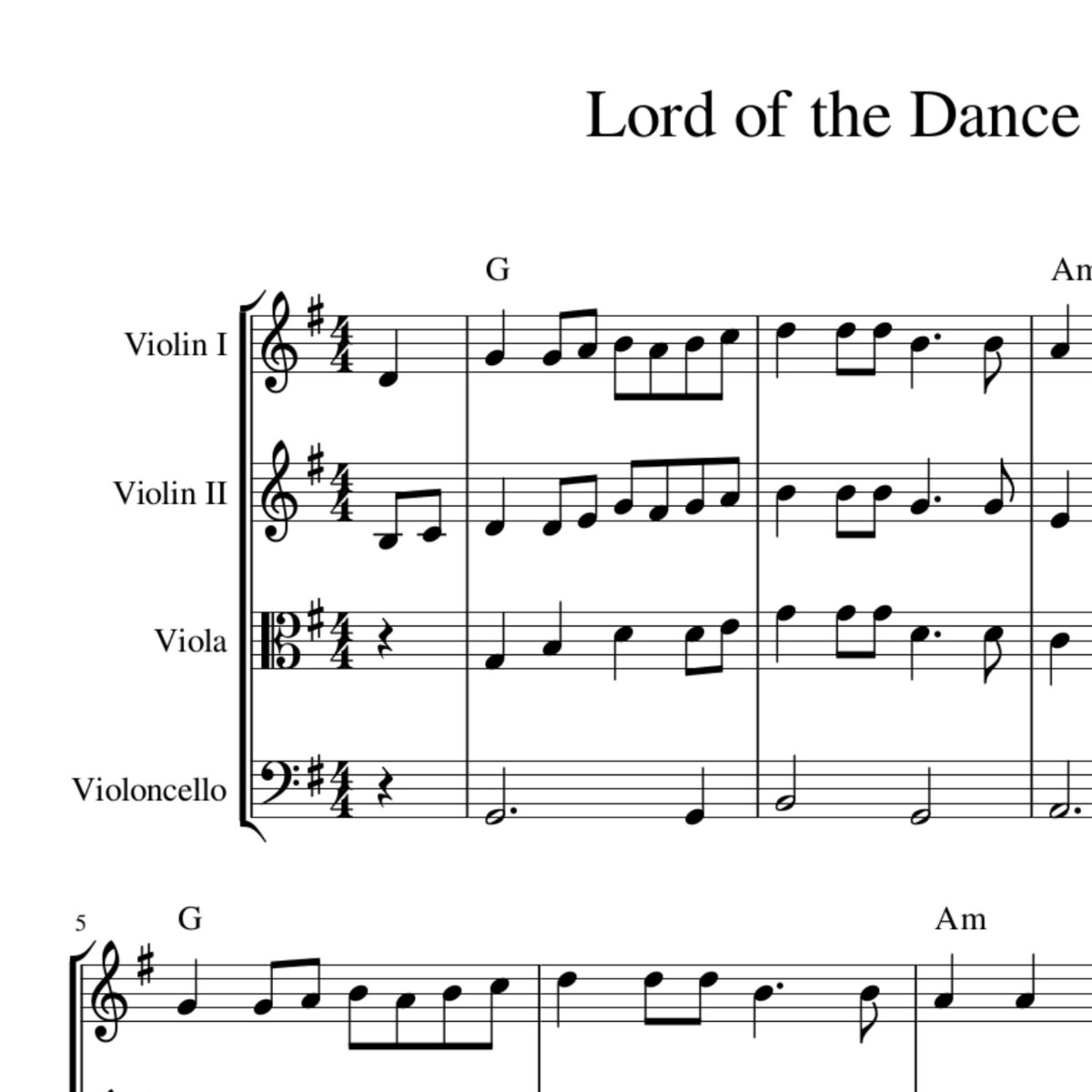 Lord of the Dance - celtic harmony arrangement sheet music for string  quartet, trio or duo with chords | Celtic Hymns in Harmony