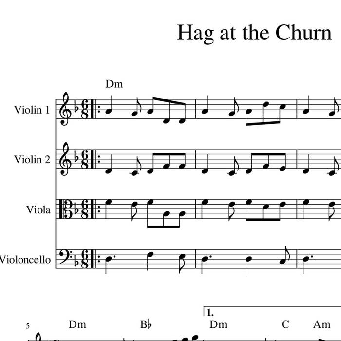 Hag at the Churn Irish string quartet, trio or duo harmony sheet music Celtic Fiddle Music