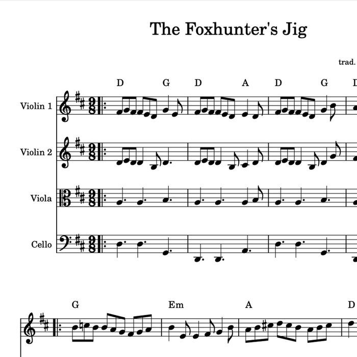 Foxhunter's Jig PDF String Quartet Harmony Sheet Music Celtic