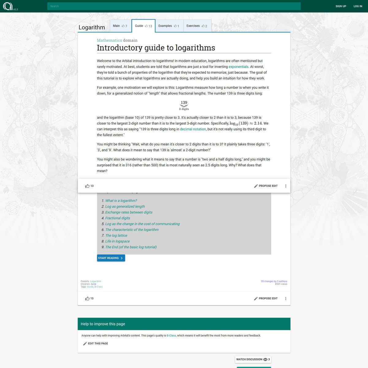 Introductory guide to logarithms Arbital Casually Read