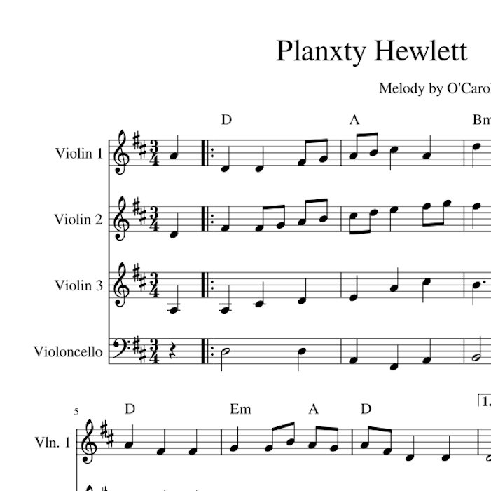 Planxty Hewlett - O'Carolan Sheet Music for String Quartet, Trio or Duo |  Celtic Fiddle Music | Georgia Nettleton