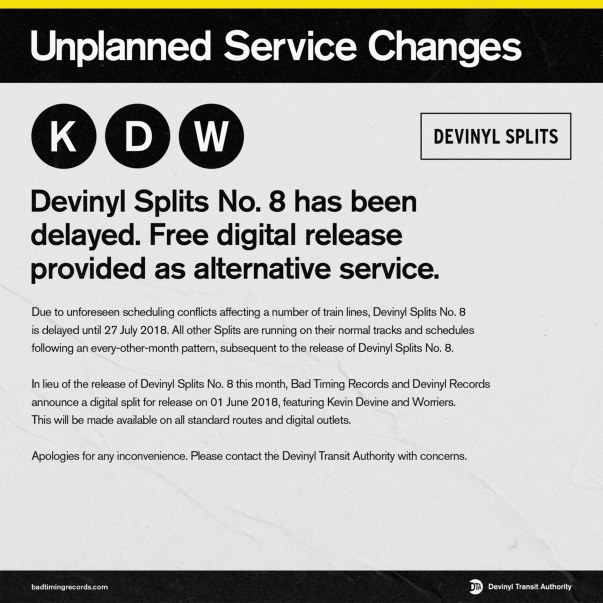 Devinyl Splits Unplanned Service Changes Kevin Devine, Worriers