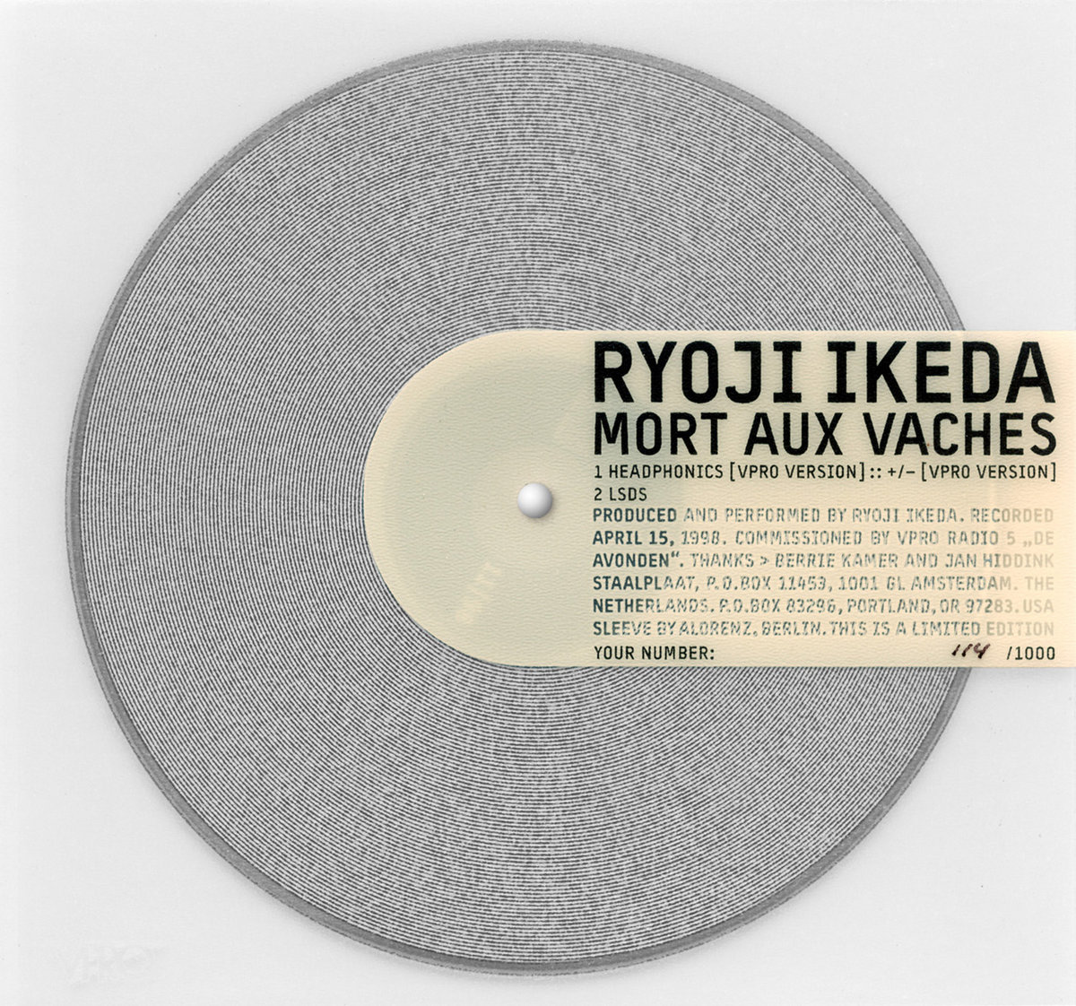 池田亮司 Ryiji Ikeda/Mort aux vaches/1000枚限定 Mort Aux Vaches Ryoji Ikeda | Ryoji Ikeda | Mort Aux vaches