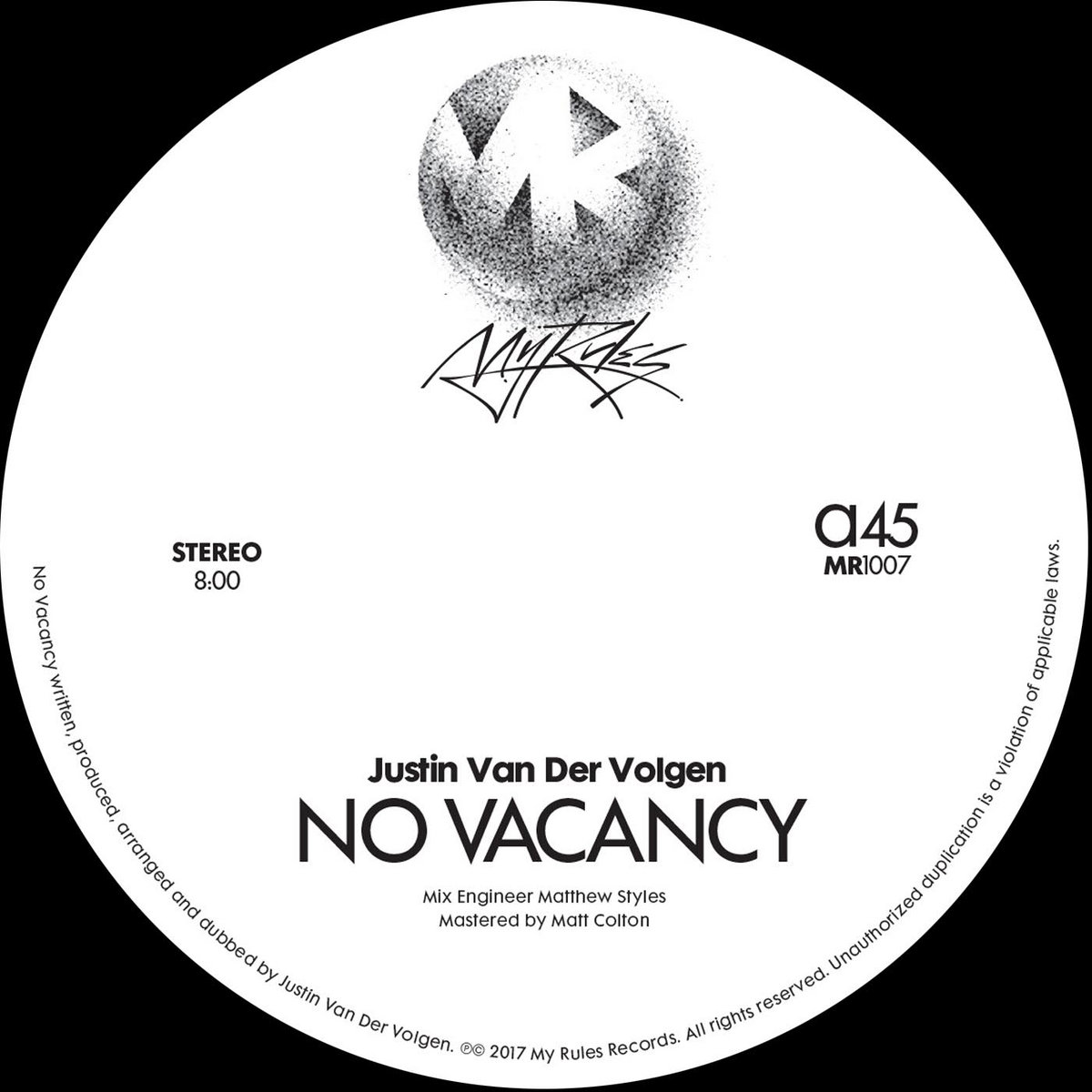 Justin Vandervolgen – My Rules #1 No Vacancy/No Vacancy (Dub) | Justin Van Der Volgen | My