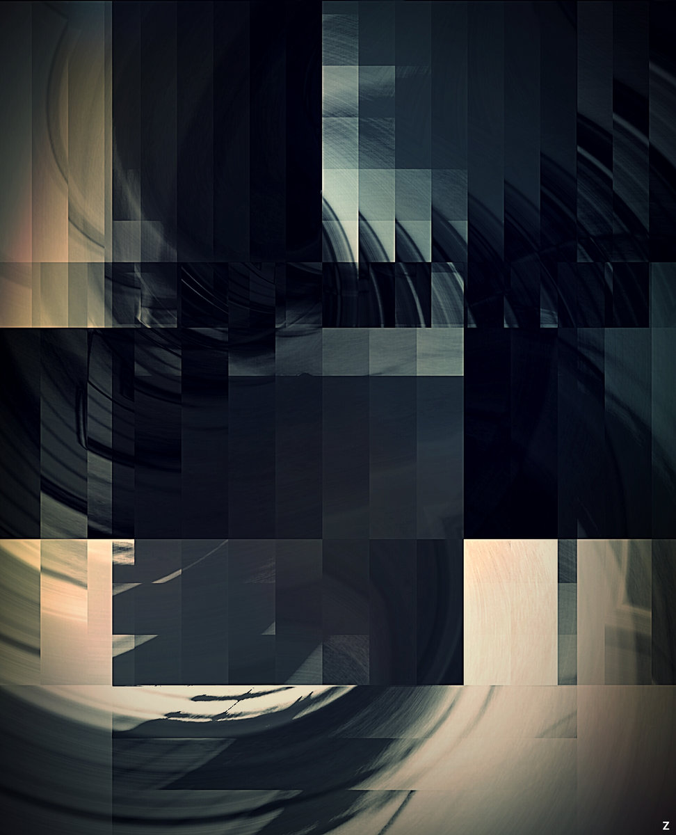 Dark blue and cream fragmented artwork for Unfinished Works From 2006