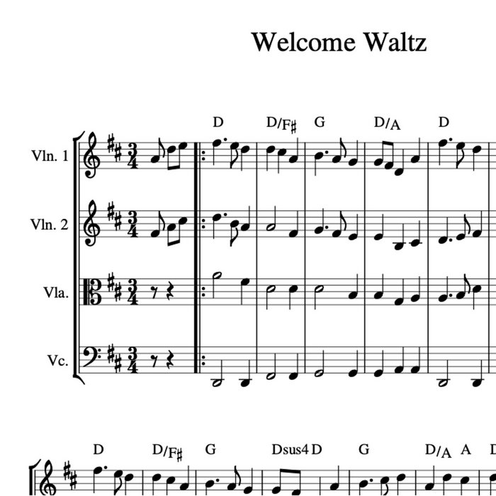 Welcome Waltz - PDF sheet music for string quartet, trio or duet