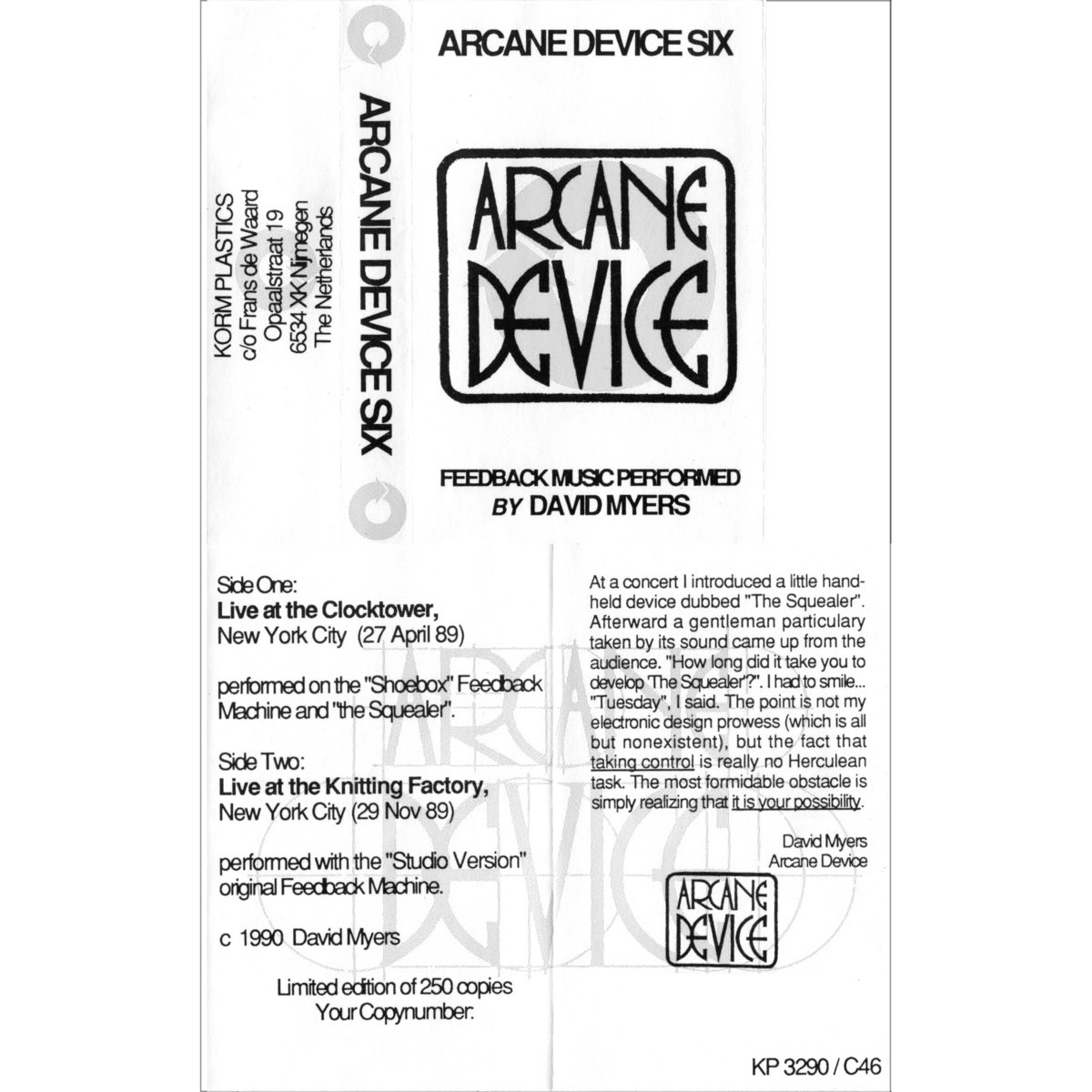 ARCANE デモ89 ライブ告知とカセット the complete feedback tapes | arcane device | David Lee Myers