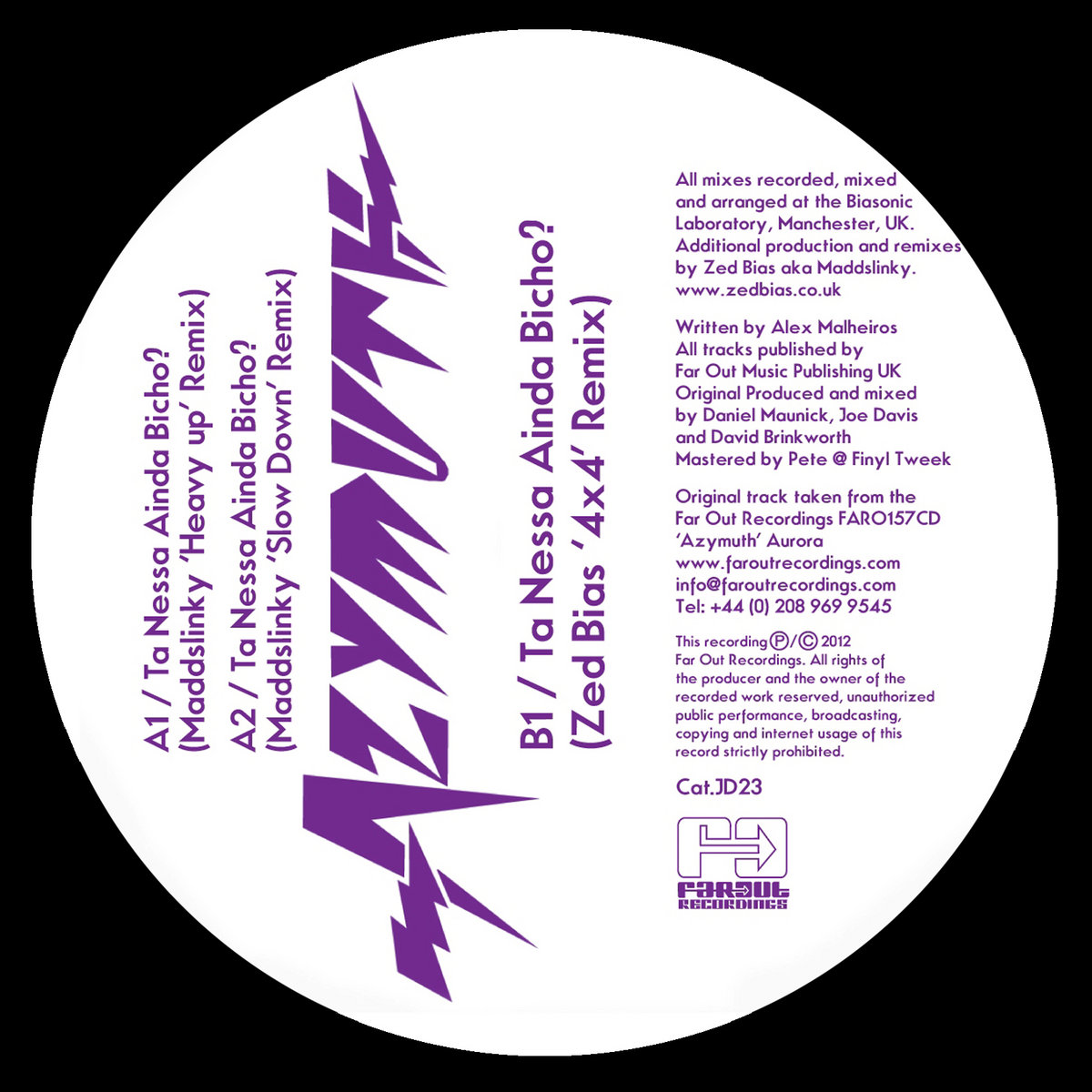 英12” Azymuth Ta Nessa Ainda Bicho  JD23 Far Out Recordings /00250 Ta Nessa Ainda Bicho Remixes | Azymuth