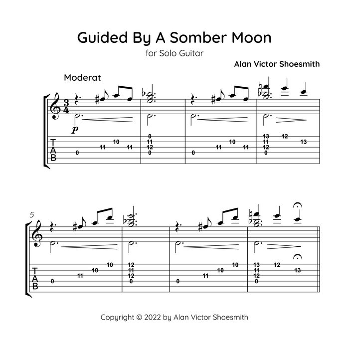 Guided By A Somber Moon (audio with sheet music in standard