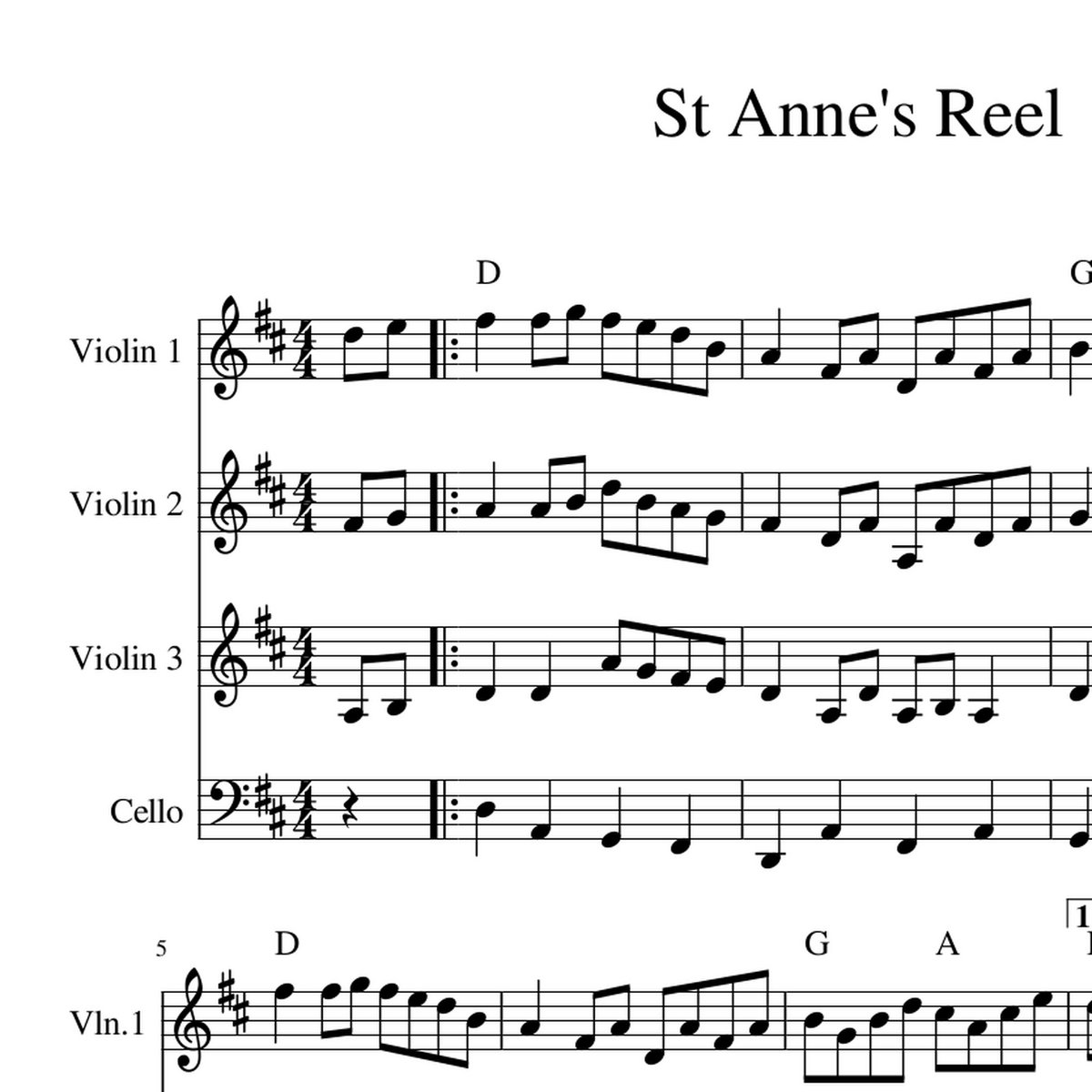 St Anne's Reel - fiddle band arrangement sheet music, Celtic Fiddle Music