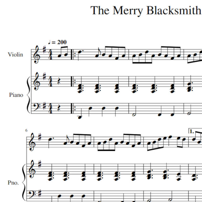 The Merry Blacksmith Irish fiddle and piano duet sheet music