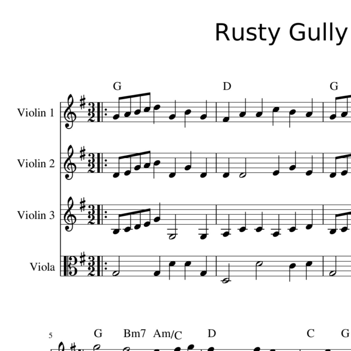Rusty Gully 4 Part Harmony Sheet Music for Northumbrian Three Two