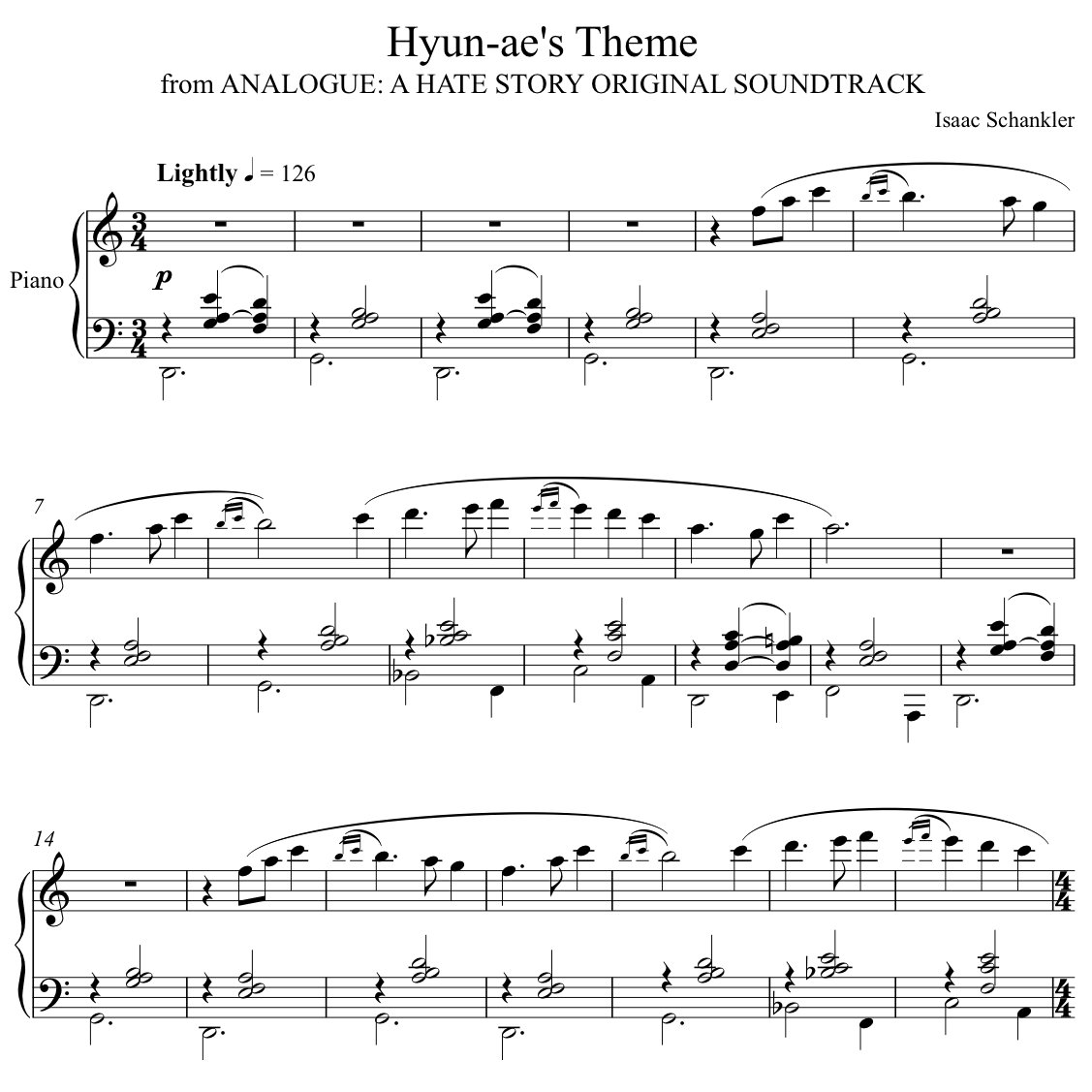 Hyun-ae's Theme (piano sheet music) | isaac io schankler