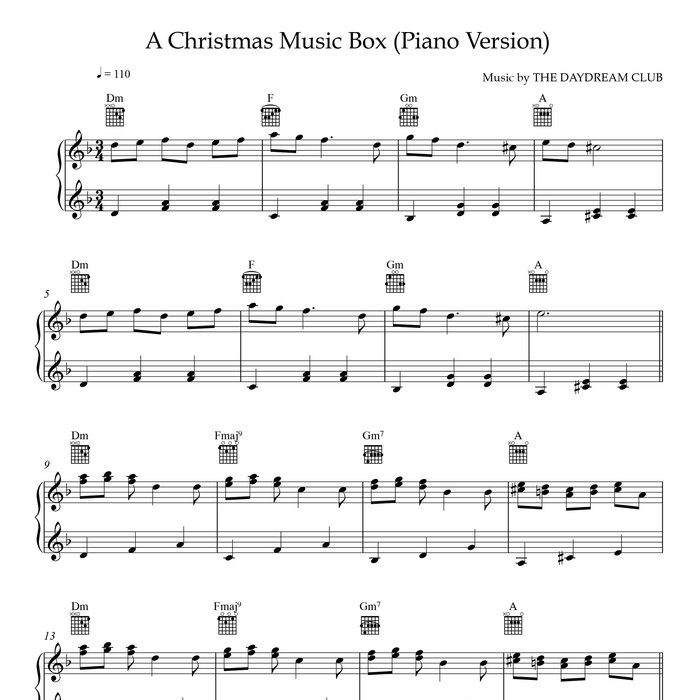 A Christmas Music Box Piano Version (Sheet Music + Track Download) The Daydream Club