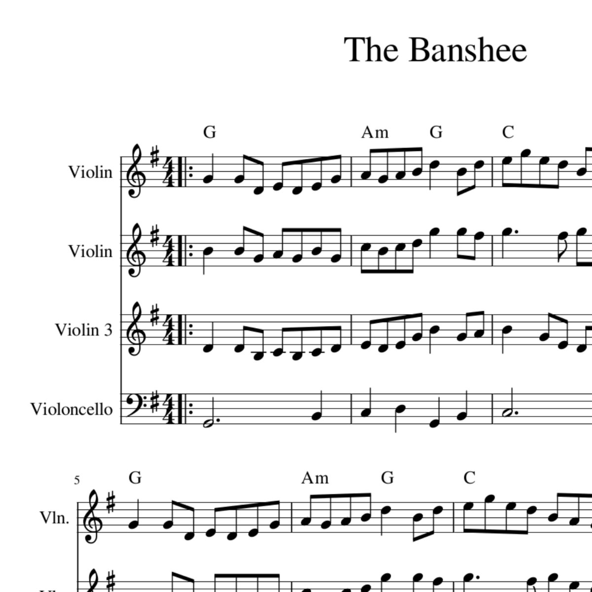 the banshee irish tune string quartet sheet music celtic fiddle fiddle music sheet