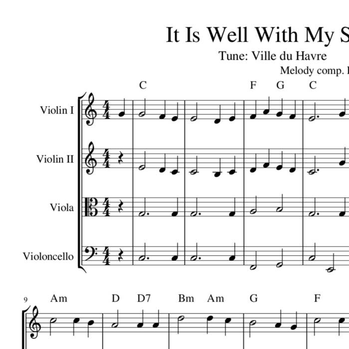 Ville de Havre / It Is Well With My Soul harmony sheet music string