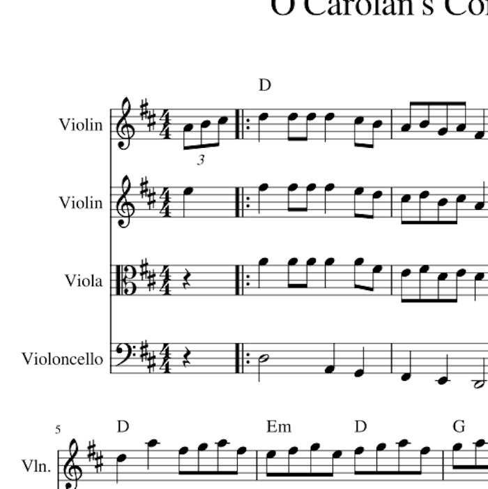 Carolan's Concerto - Harmony Sheet Music Arrangement for String Quartet, Violin Trio or Duet