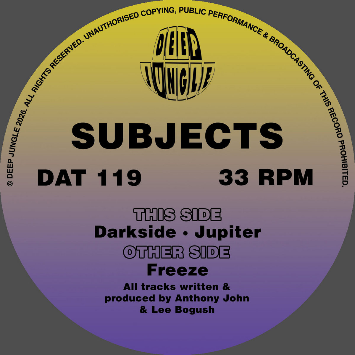 その他 Spirit Matters DAT119 Subjects - Freeze / Darkside | Subjects | Deep Jungle Records