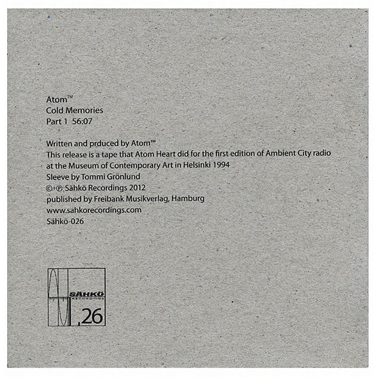 Cold Memories | Atom TM | Sahko Recordings Cold Memories | Atom TM | Sahko Recordings