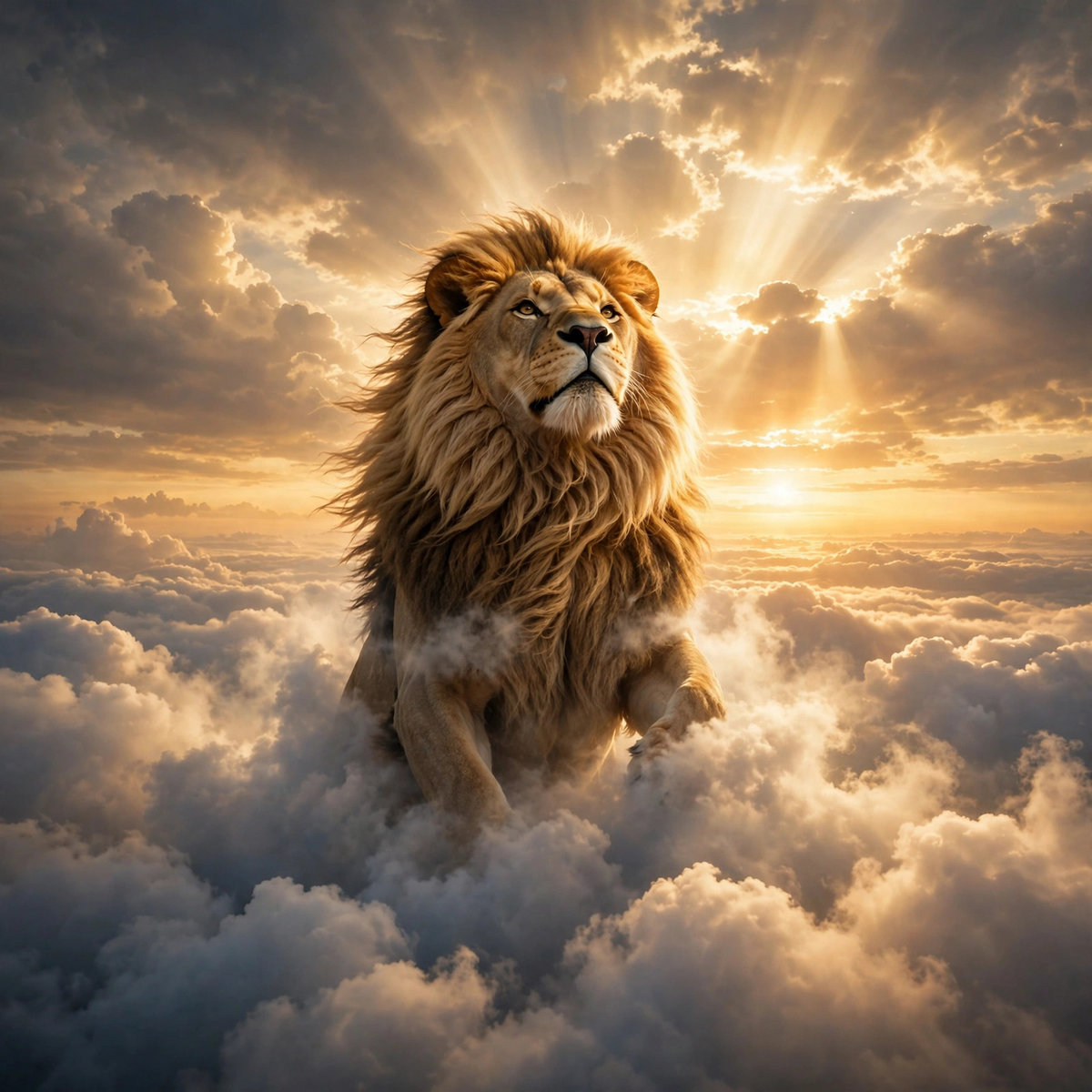 Majestic lion at sunrise on the Rise Above album cover
