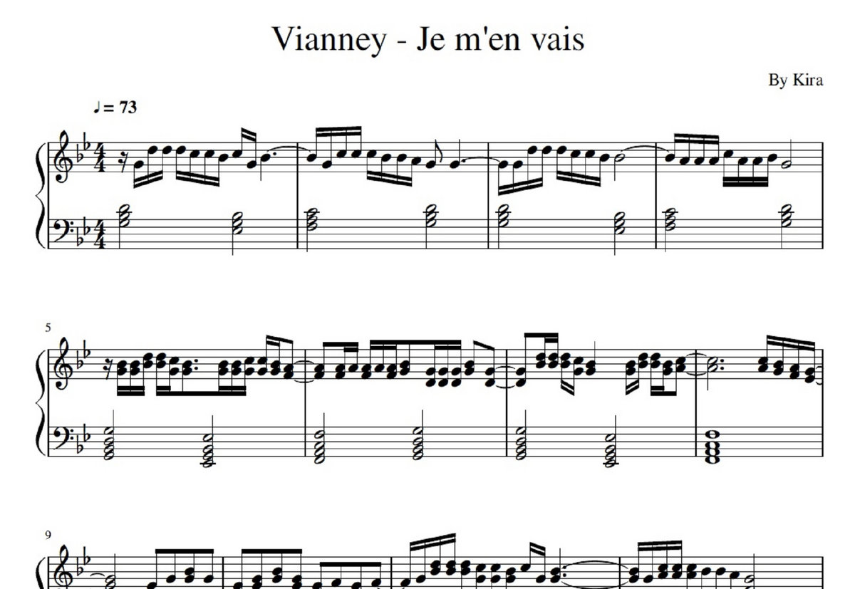 partition piano je m'en vais vianney