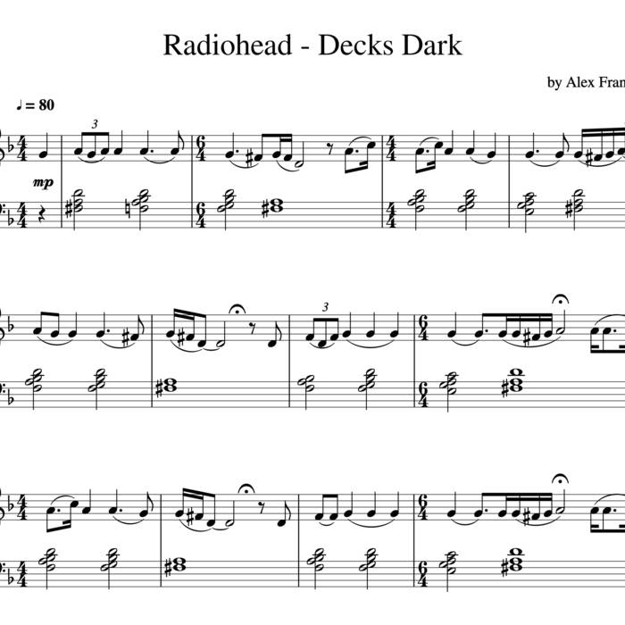 Radiohead - Decks Dark piano cover sheet midi tabs chords |  shho_PetukhinaKristina_shho