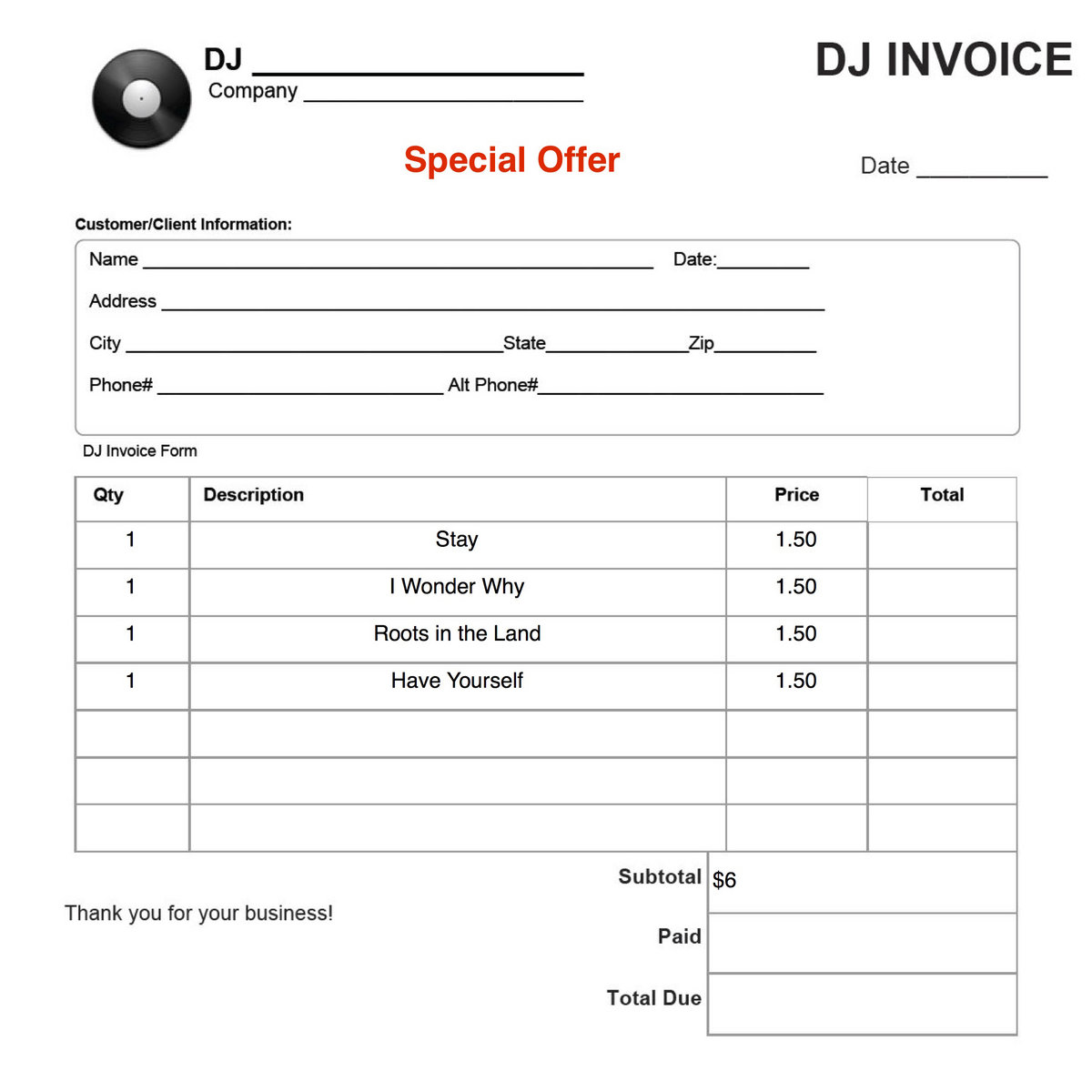 special offer dj invoice dj invoice
