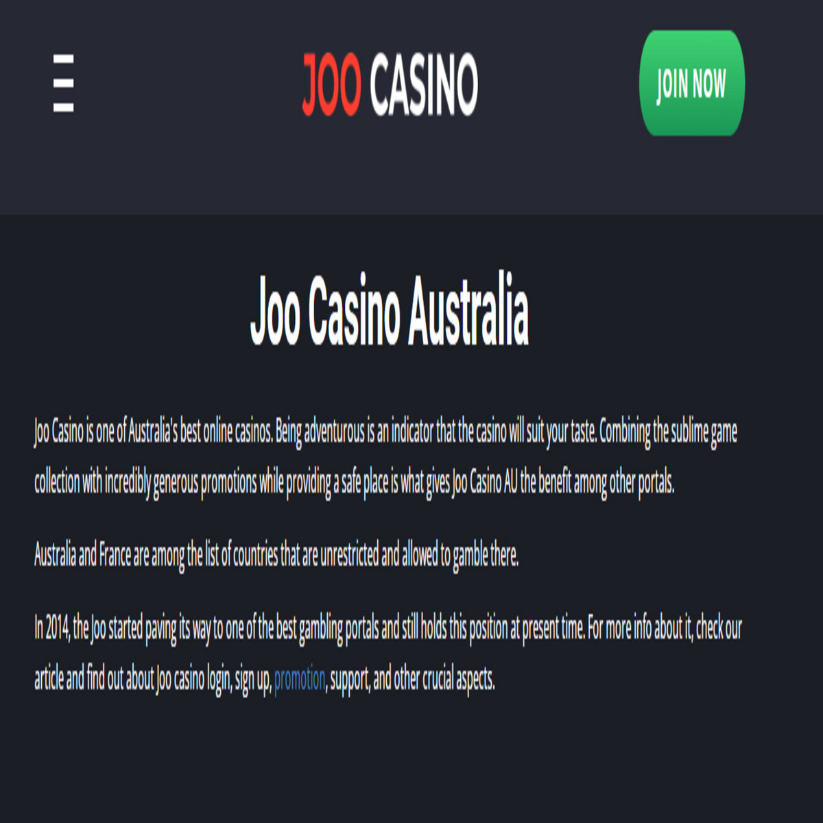 Joo Casino Interface Screenshot