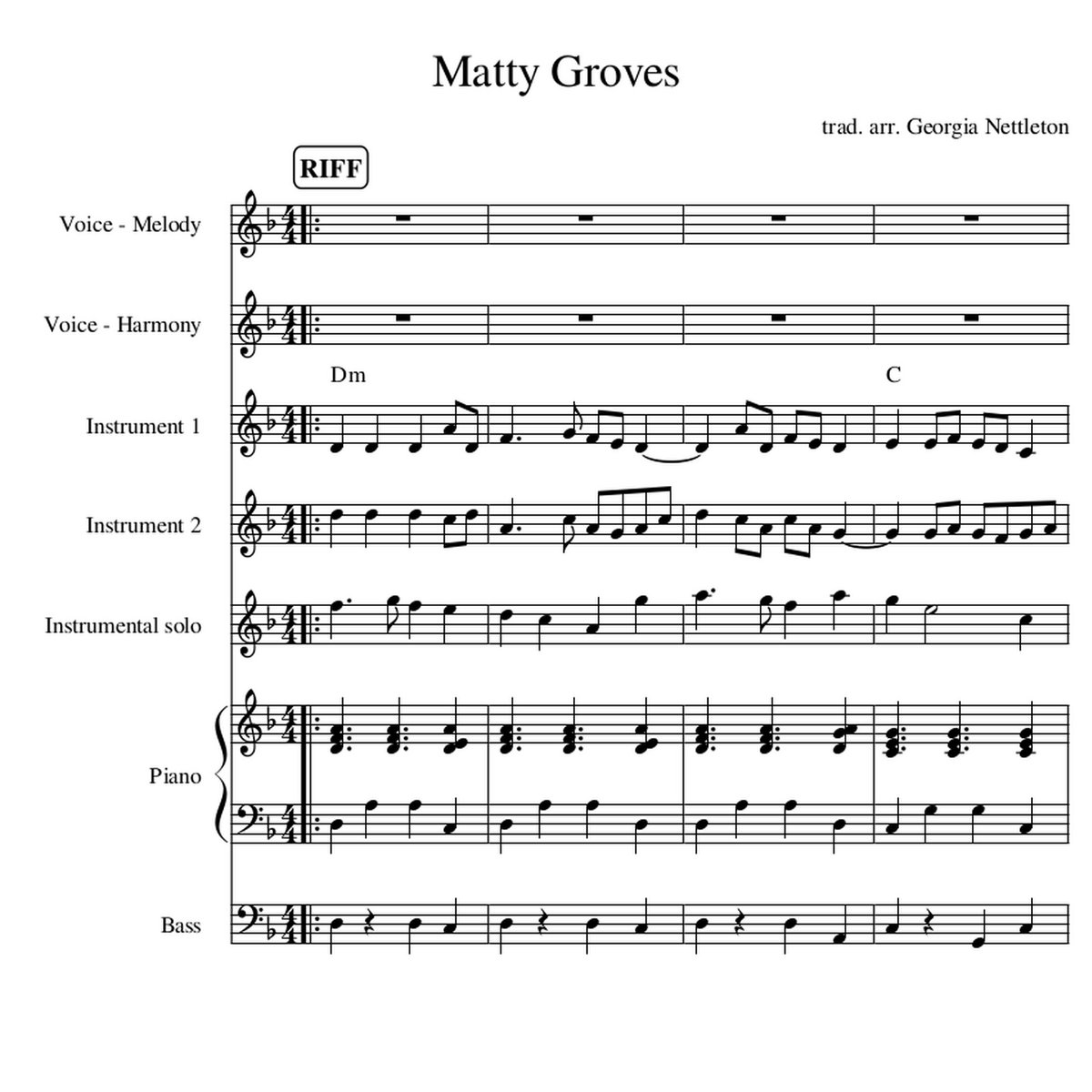 Matty Groves sheet music for harmonies and solos folk band