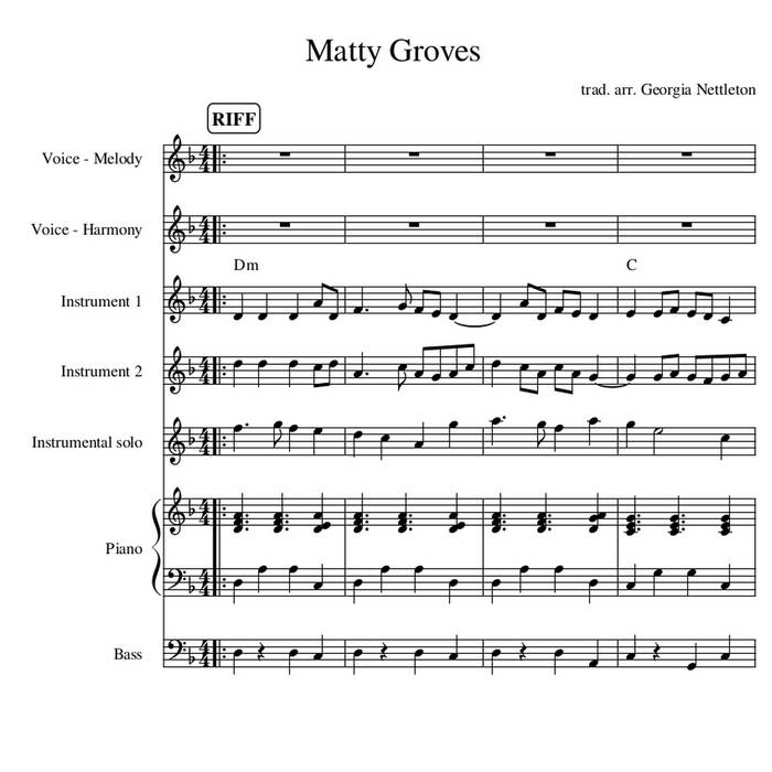 Matty Groves sheet music for harmonies and solos folk band