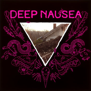 an album cover with a house in it, it is framed by an upside down triangle, it has the words deep nausea at the top