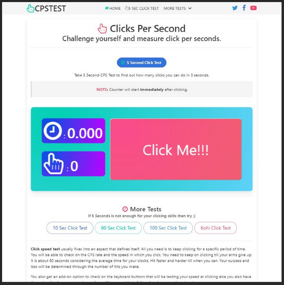 Easy CPS Test – Check Click Speed Test in 1 Second