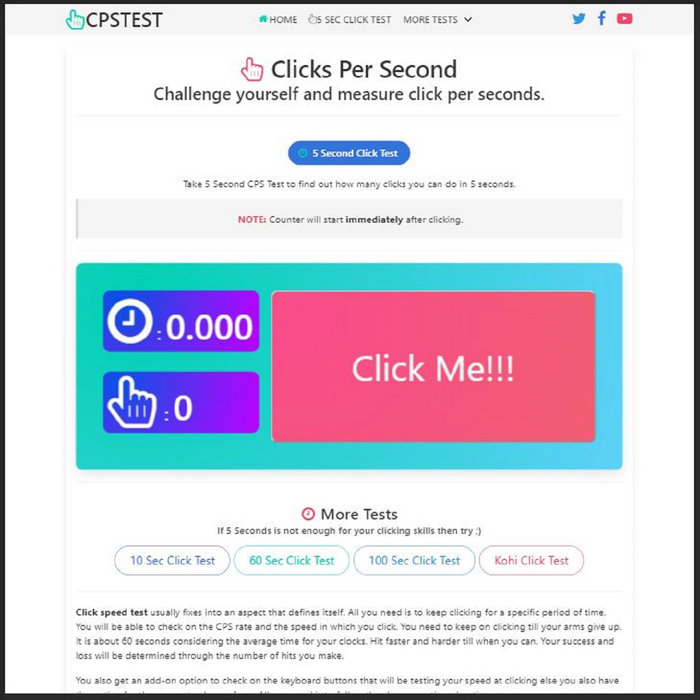 Click Speed Test / CPS Test - Check Clicks Per Second (*NEW*)