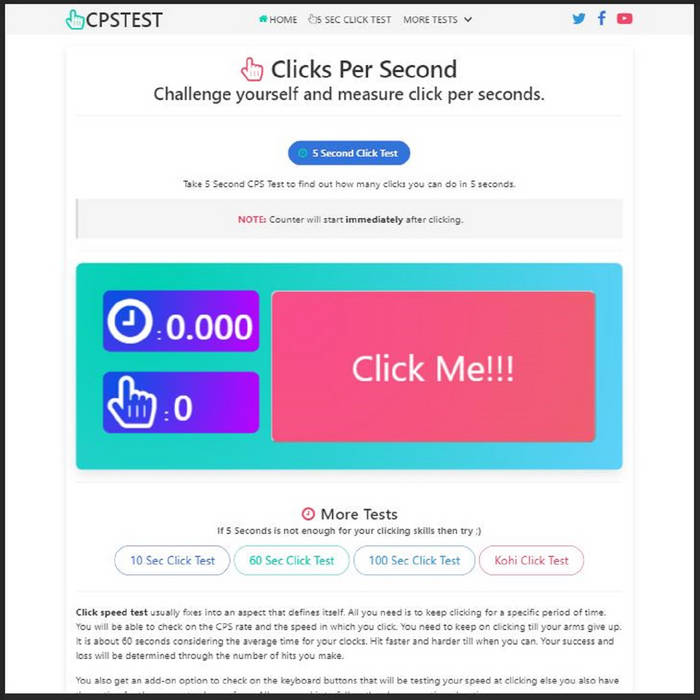 Click speed test - Check Clicks per Second (cps test)