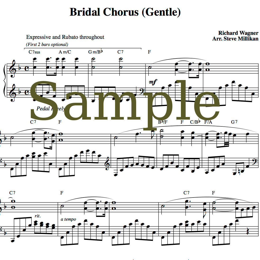 Bridal Chorus Gentle Piano (short) SHEET MUSIC with trad. Bridal Fanfare  (a.k.a. Wedding March, Here Comes The Bride) | Wedding Music Project