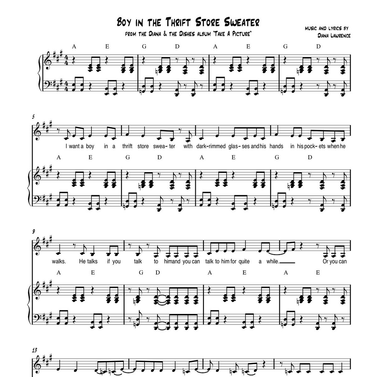 Boy in the Thrift Store Sweater SHEET MUSIC