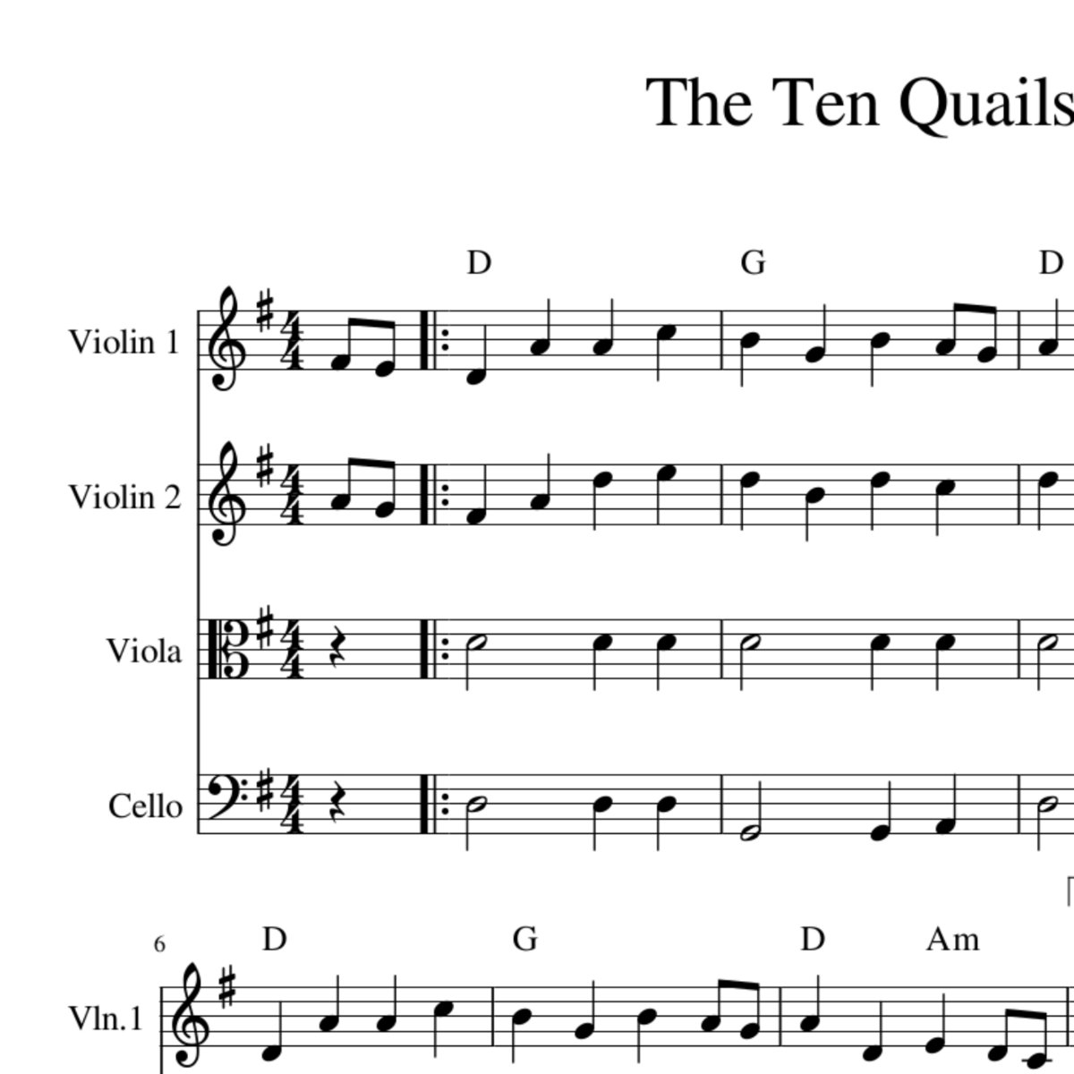 The Ten Quails Easy Sheet Music For String Quartet Trio Or Duet Celtic Fiddle Music Georgia Nettleton