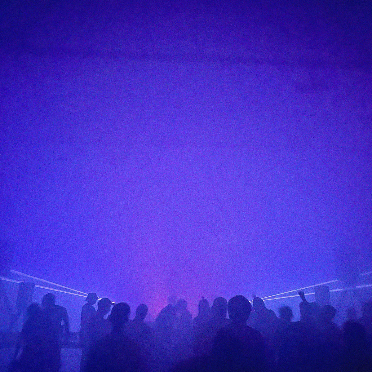 a horde of people in a purple cloud of fog lose their minds to very loud music as lasers swirl overhead